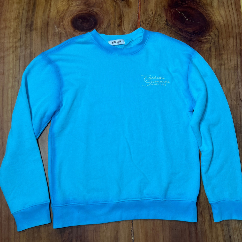 Blue & Cream Men's Sweatshirt Medium Cotton crew neck The Hamptons NYC G3-4